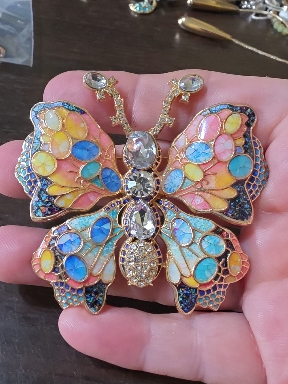 0A146- Multicolor Enamel & Crystal Butterfly Brooch